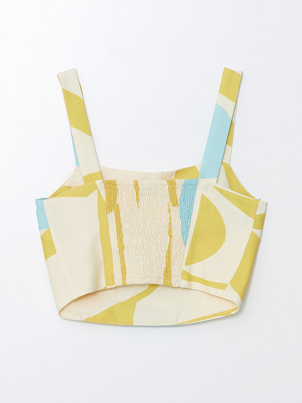 Sarı Kare Yaka Desenli Askılı Kadın Crop-5