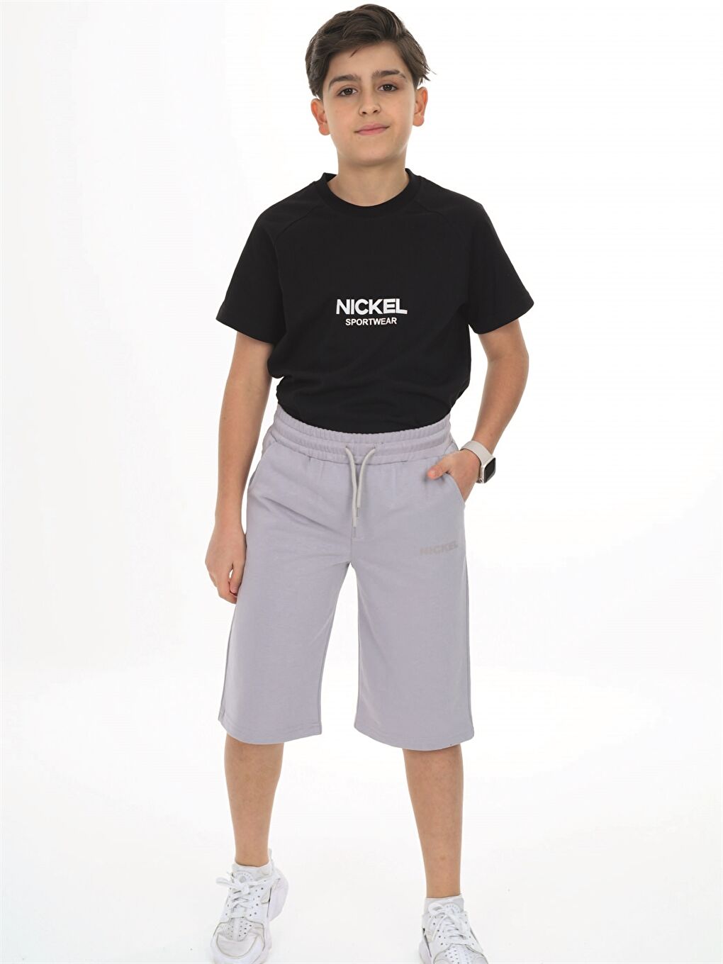 Gri Beli Lastikli Baskılı Erkek Çocuk Kapri