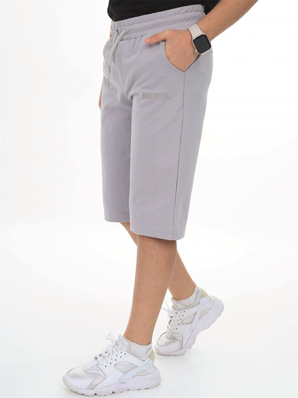 Gri Beli Lastikli Baskılı Erkek Çocuk Kapri-1