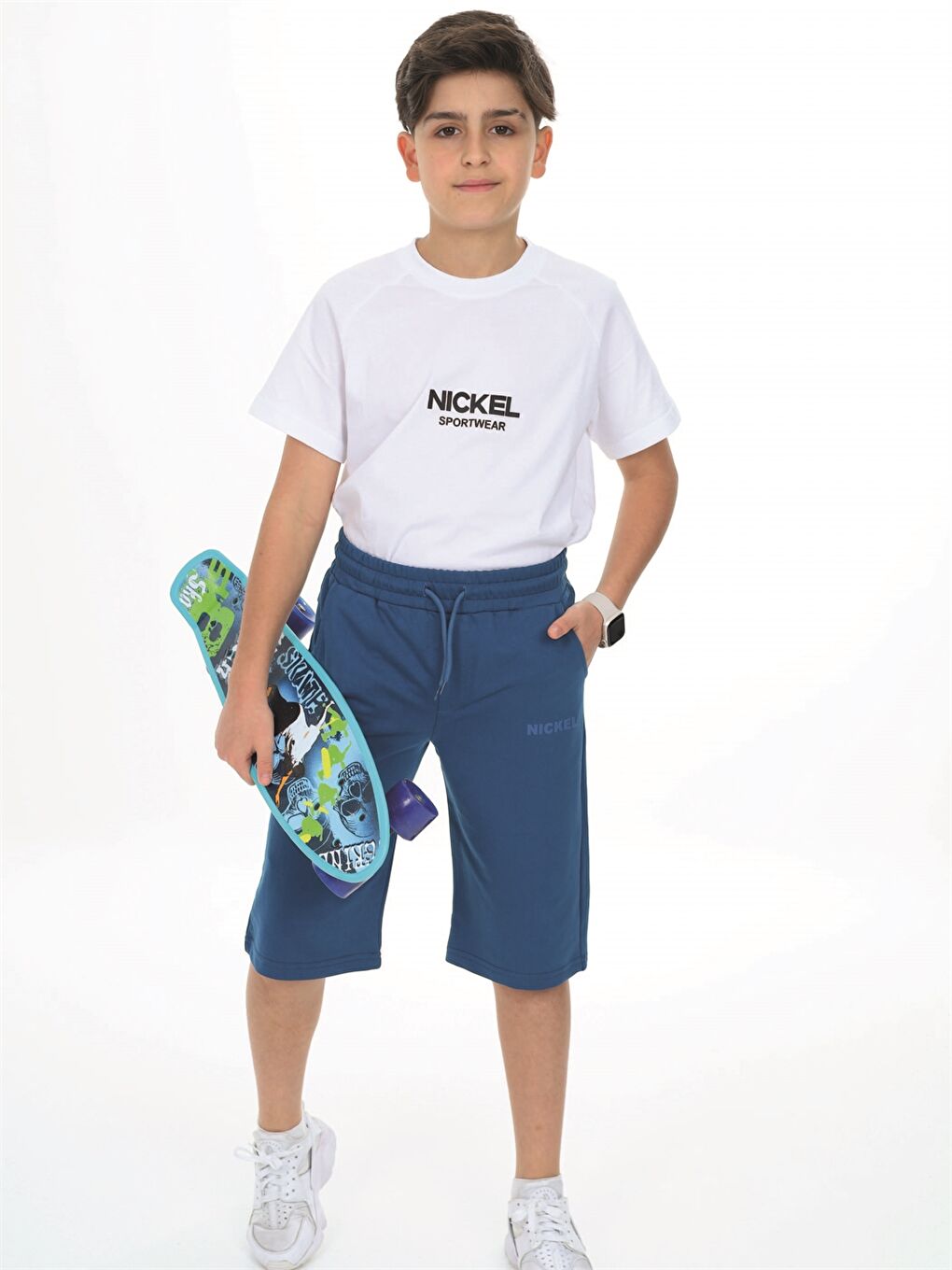 Petrol Beli Lastikli Baskılı Erkek Çocuk Kapri