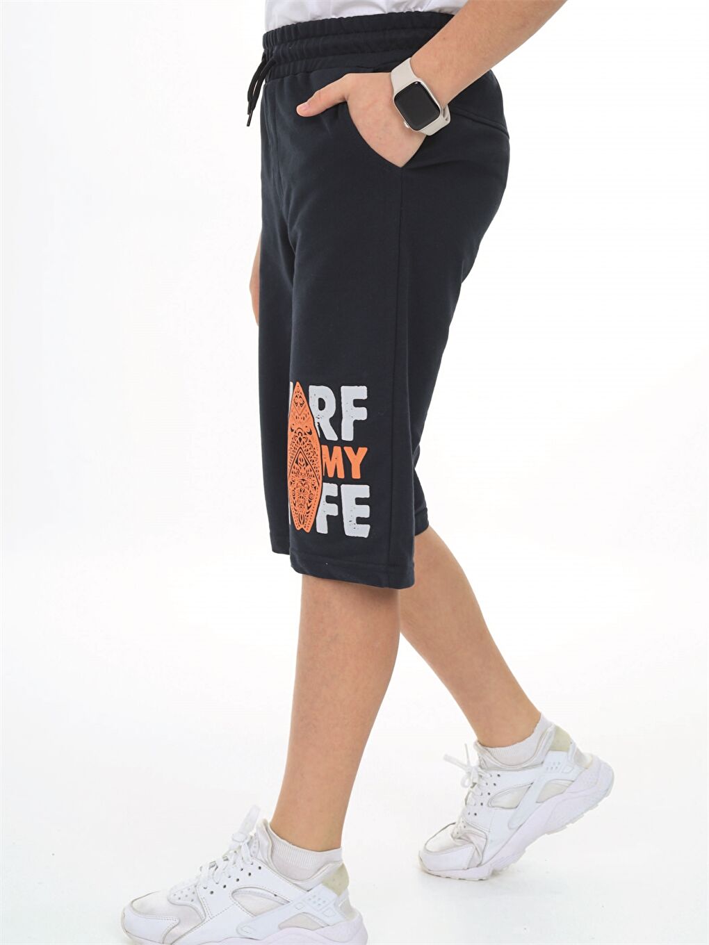 Lacivert Beli Lastikli Baskılı Erkek Çocuk Kapri-1