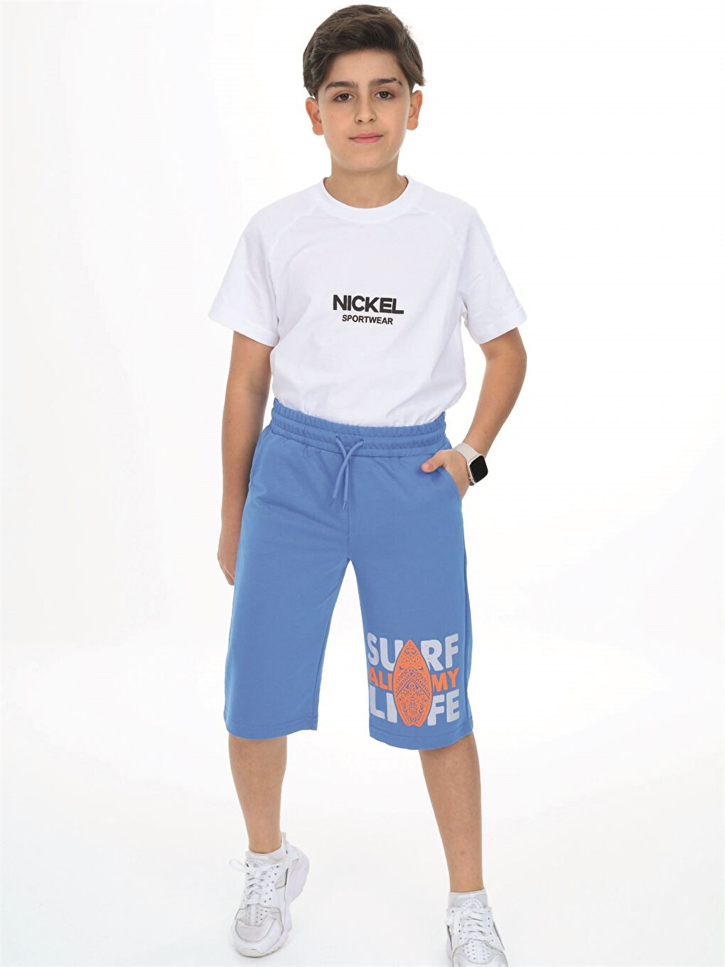 Mavi Beli Lastikli Baskılı Erkek Çocuk Kapri