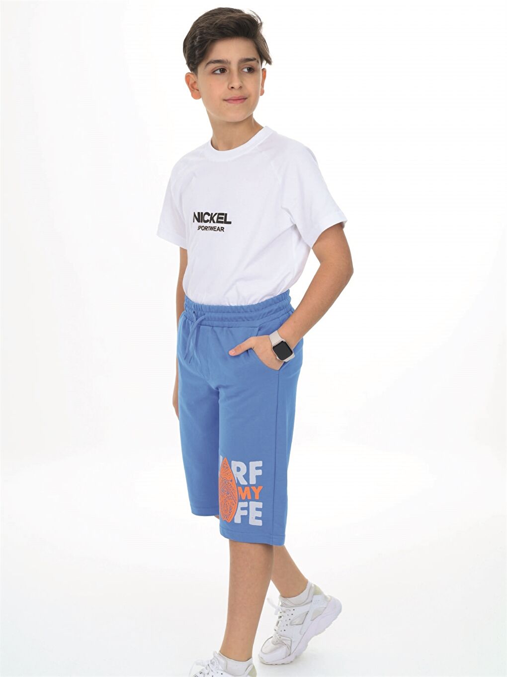 Mavi Beli Lastikli Baskılı Erkek Çocuk Kapri-1