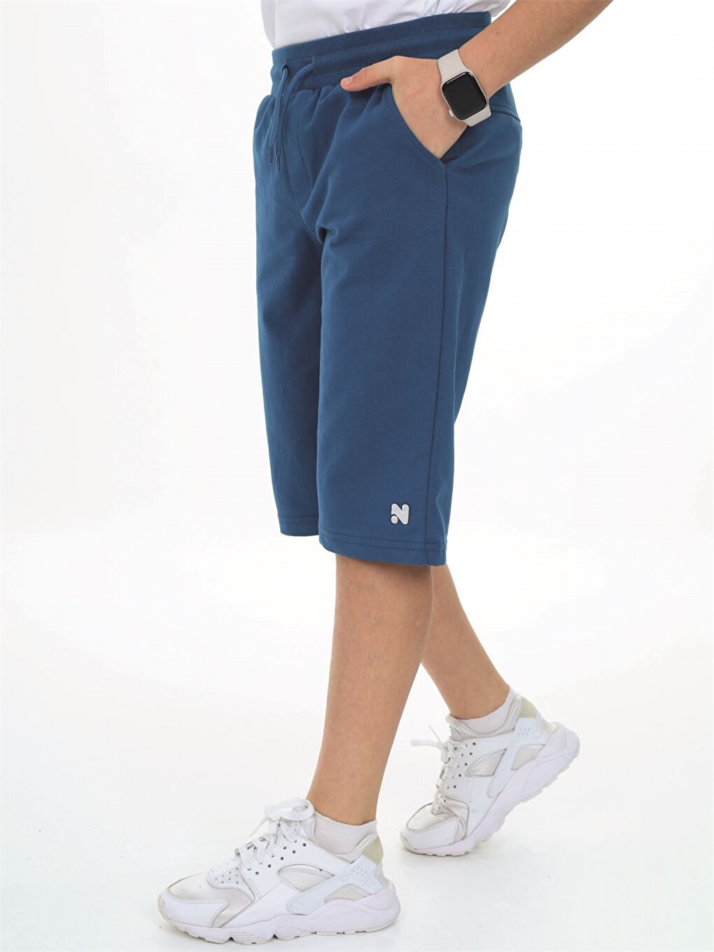 Petrol Beli Lastikli Baskılı Erkek Çocuk Kapri-1