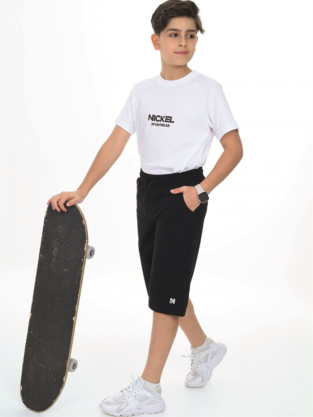 Siyah Beli Lastikli Baskılı Erkek Çocuk Kapri