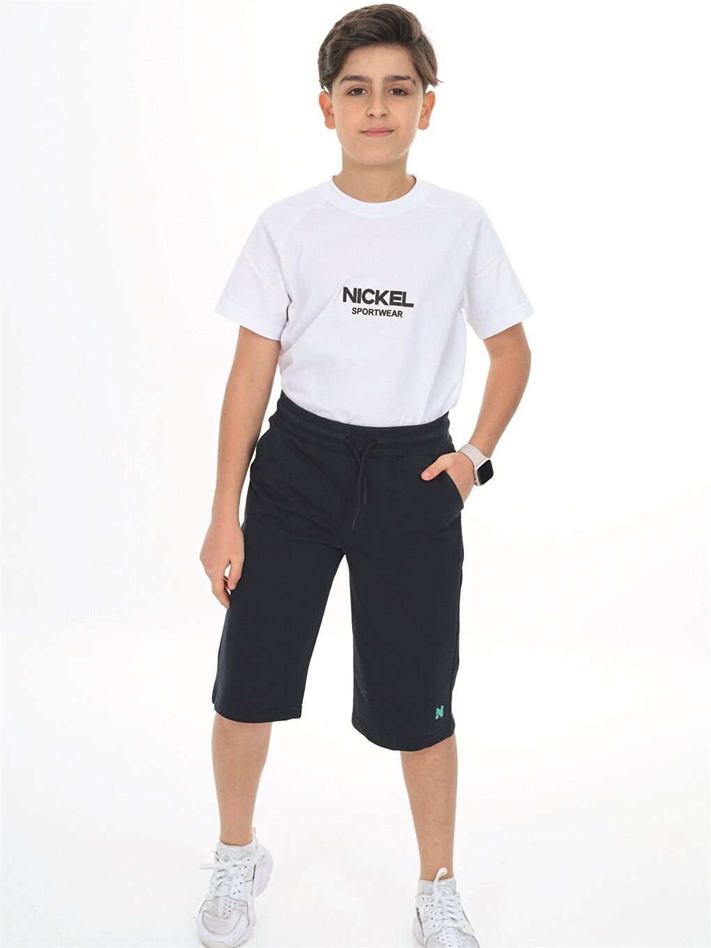 Lacivert Beli Lastikli Baskılı Erkek Çocuk Kapri