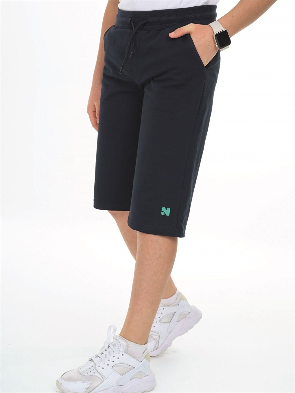 Lacivert Beli Lastikli Baskılı Erkek Çocuk Kapri-1