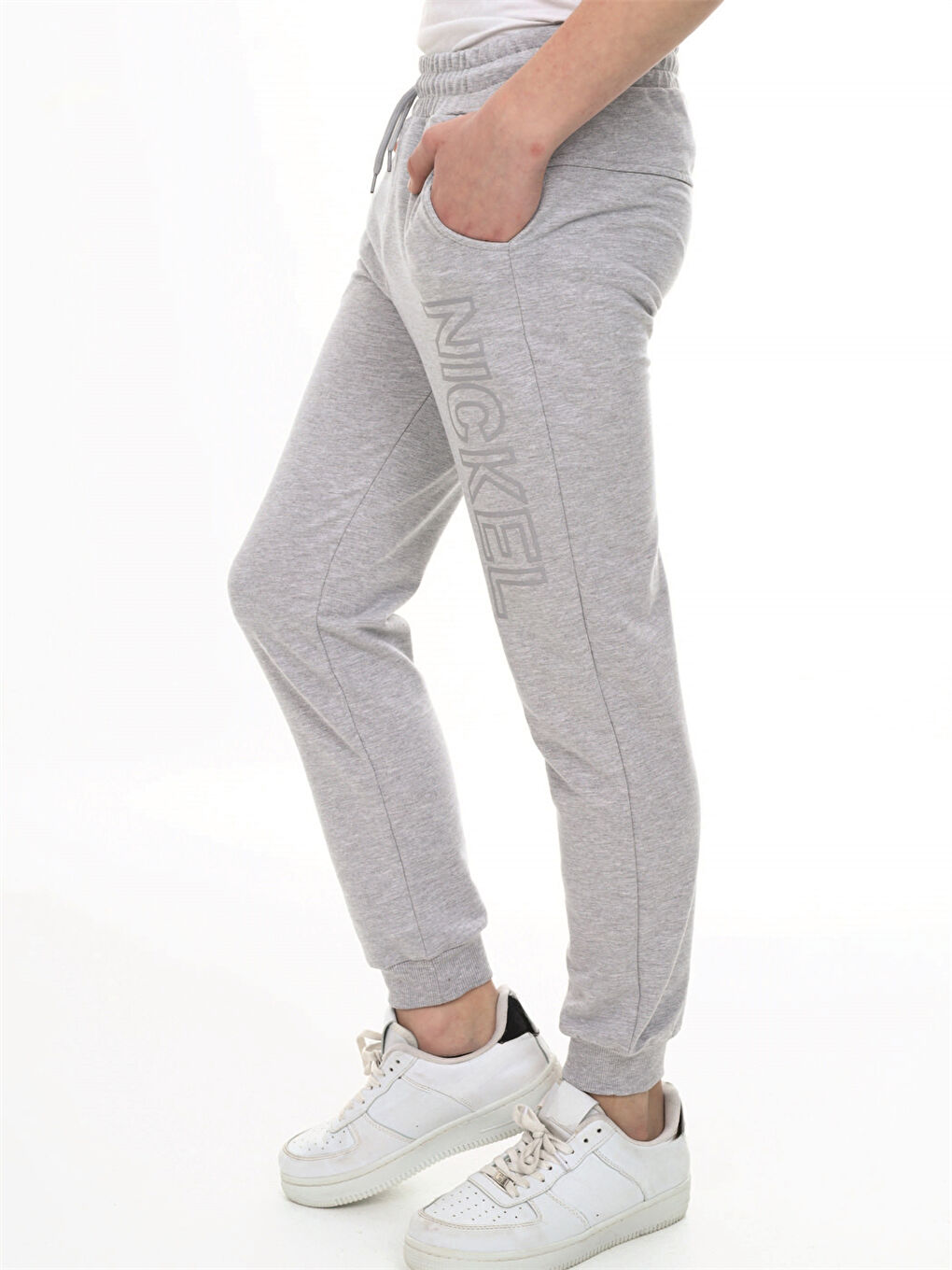 Gri Beli Lastikli Baskılı Erkek Çocuk Eşofman Altı-1