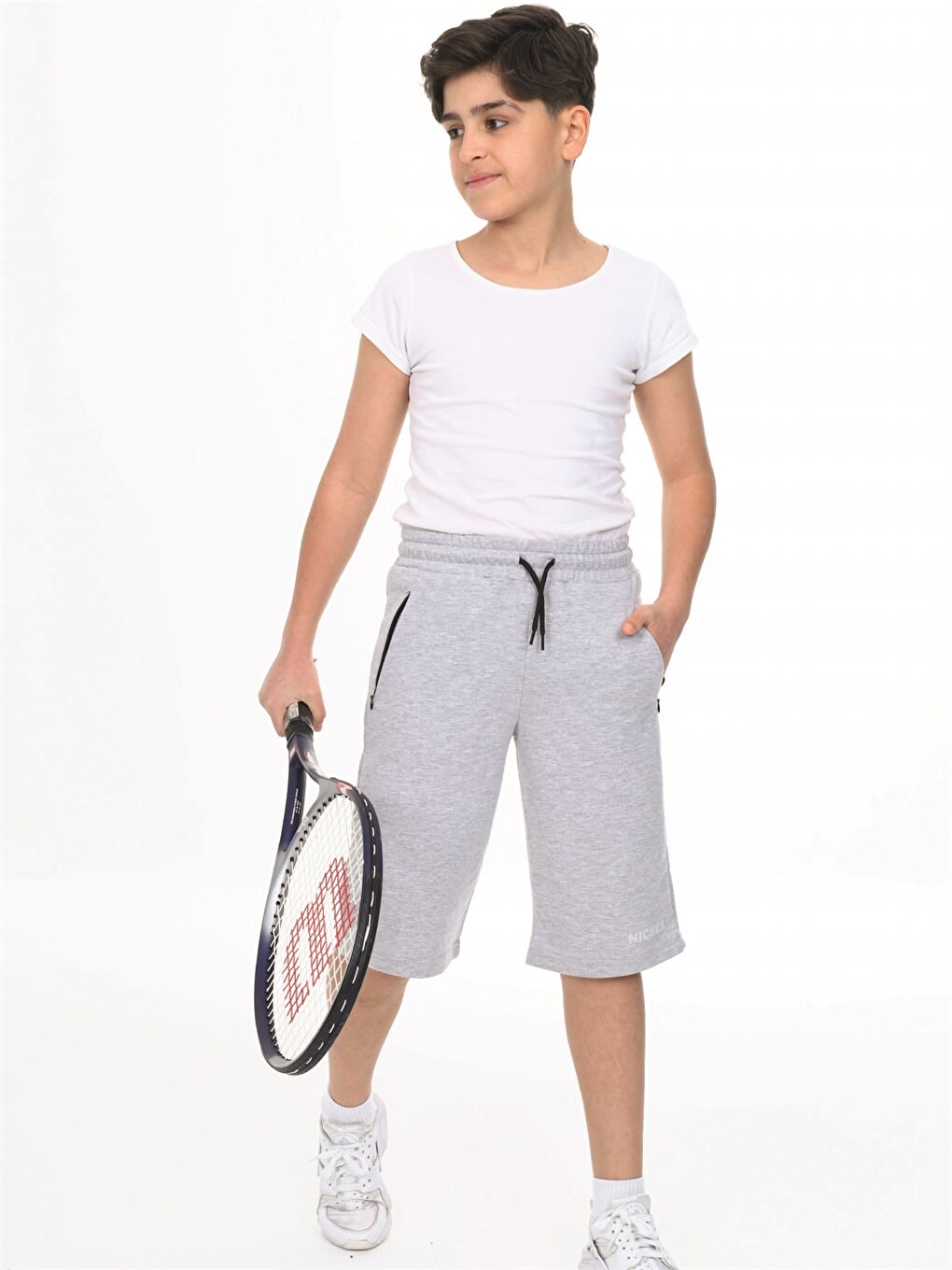 Gri Beli Lastikli Baskılı Erkek Çocuk Kapri