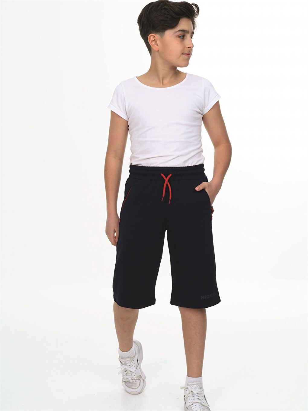 Lacivert Beli Lastikli Baskılı Erkek Çocuk Kapri