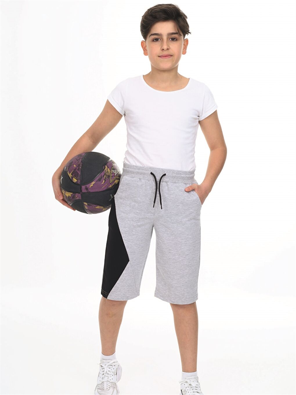 Gri Beli Lastikli Önü Garnili Erkek Çocuk Kapri