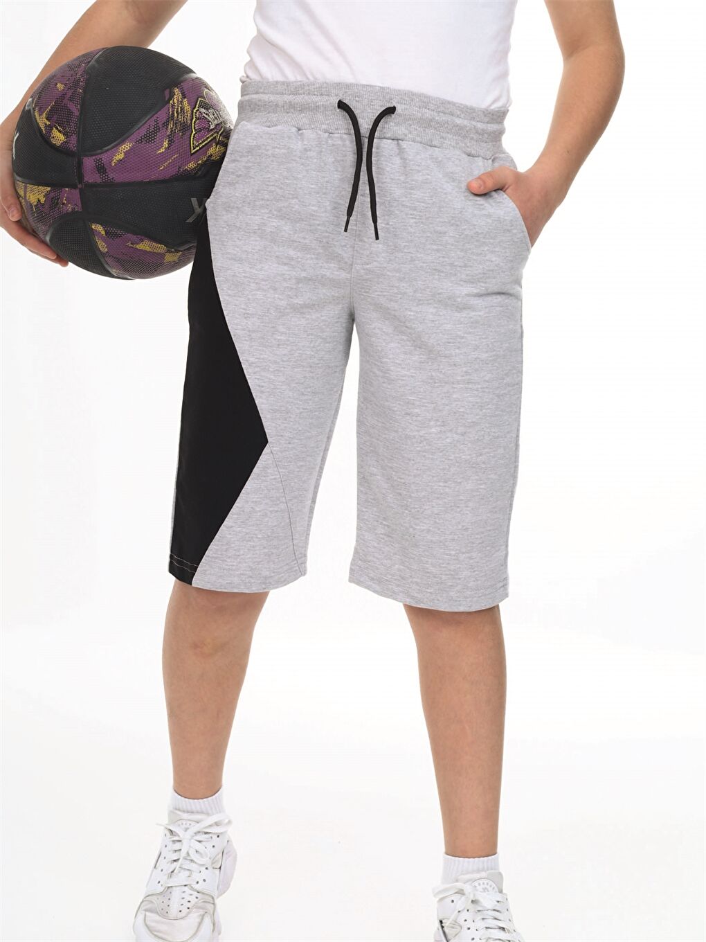 Gri Beli Lastikli Önü Garnili Erkek Çocuk Kapri-1