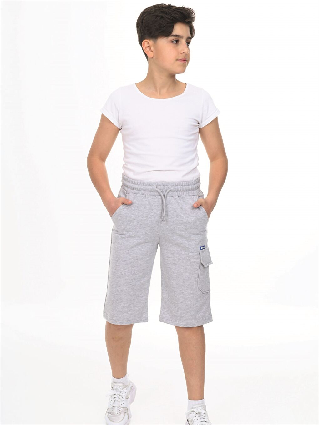 Gri Beli Lastikli Baskılı Erkek Çocuk Kapri