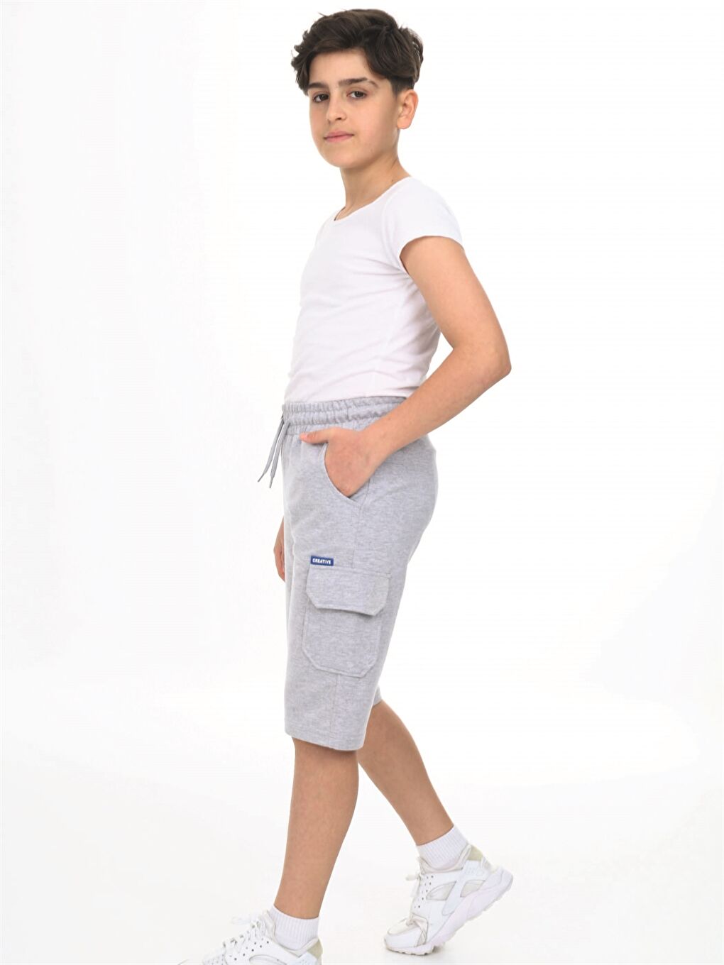 Gri Beli Lastikli Baskılı Erkek Çocuk Kapri-1