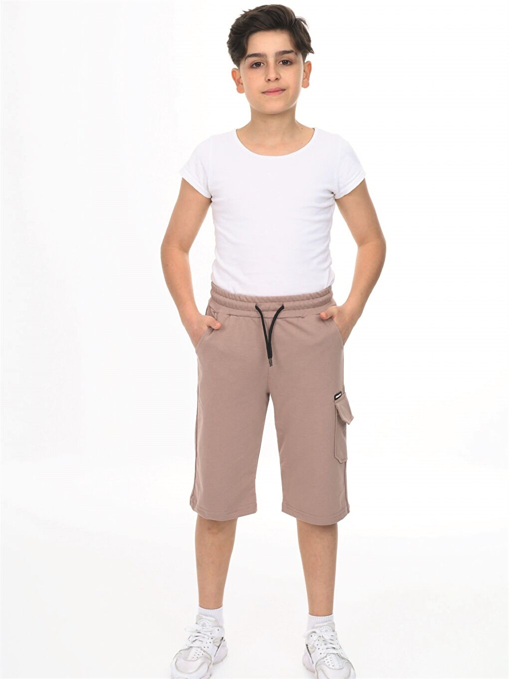 Bej Beli Lastikli Baskılı Erkek Çocuk Kapri