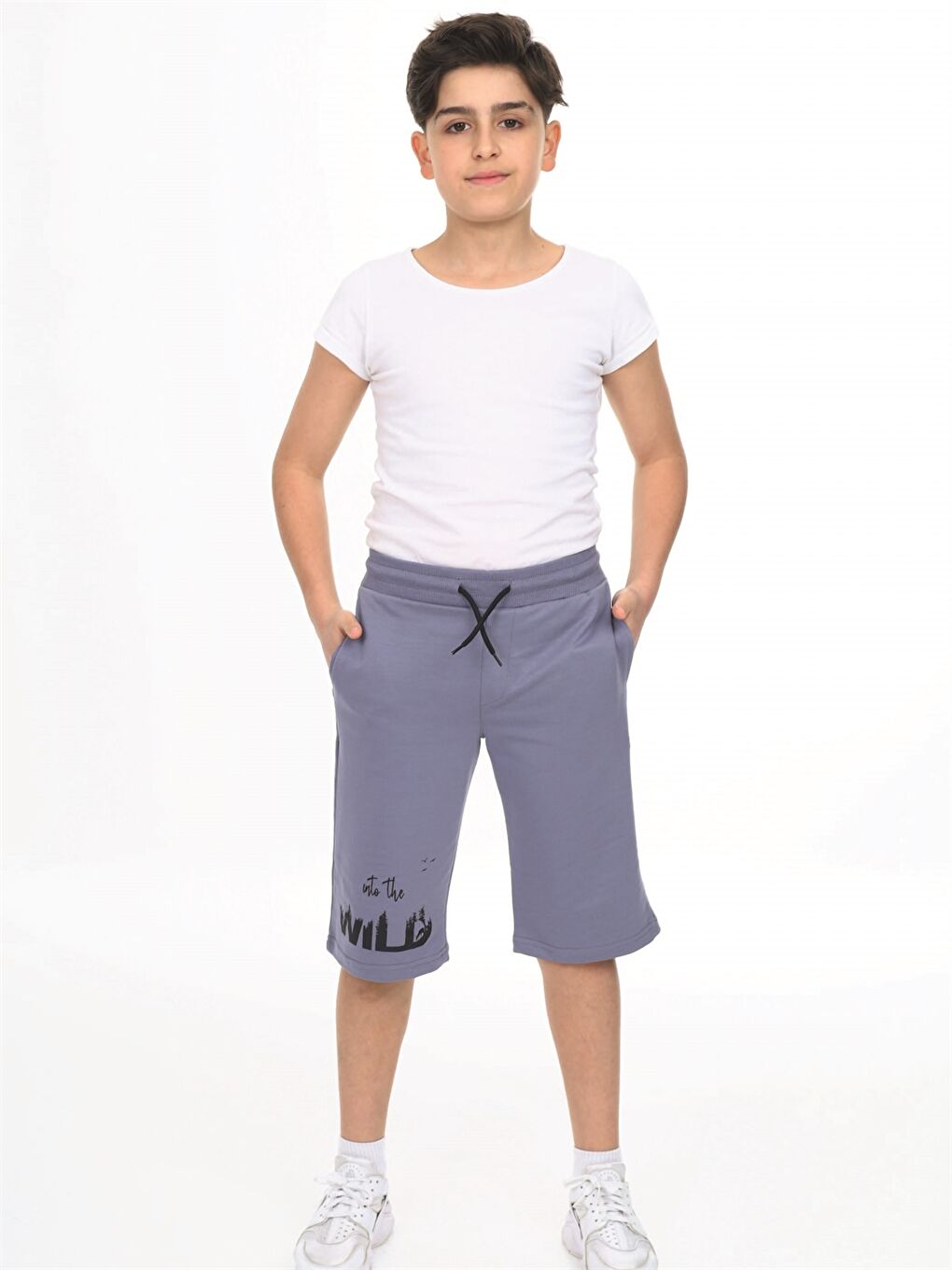 Gri Beli Lastikli Baskılı Erkek Çocuk Kapri