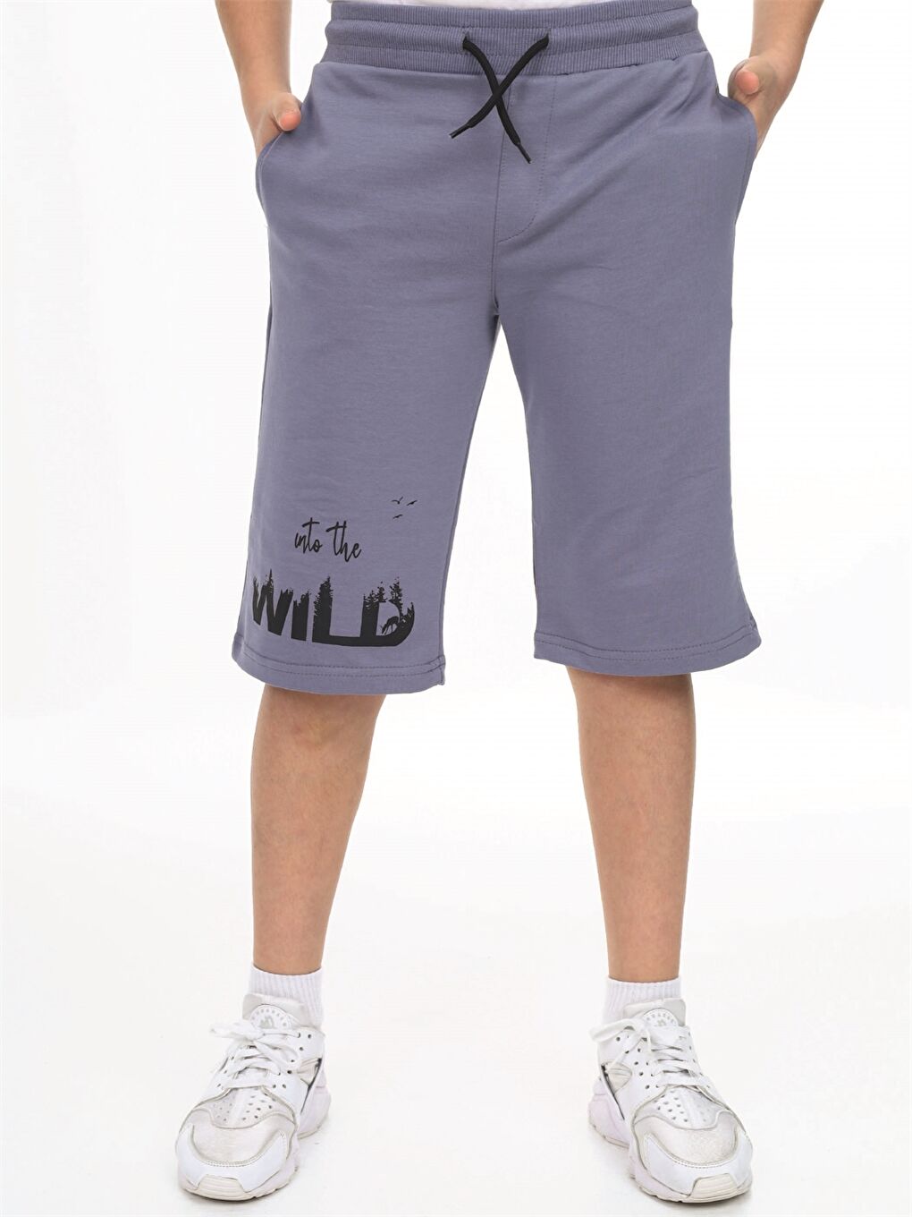 Gri Beli Lastikli Baskılı Erkek Çocuk Kapri-1