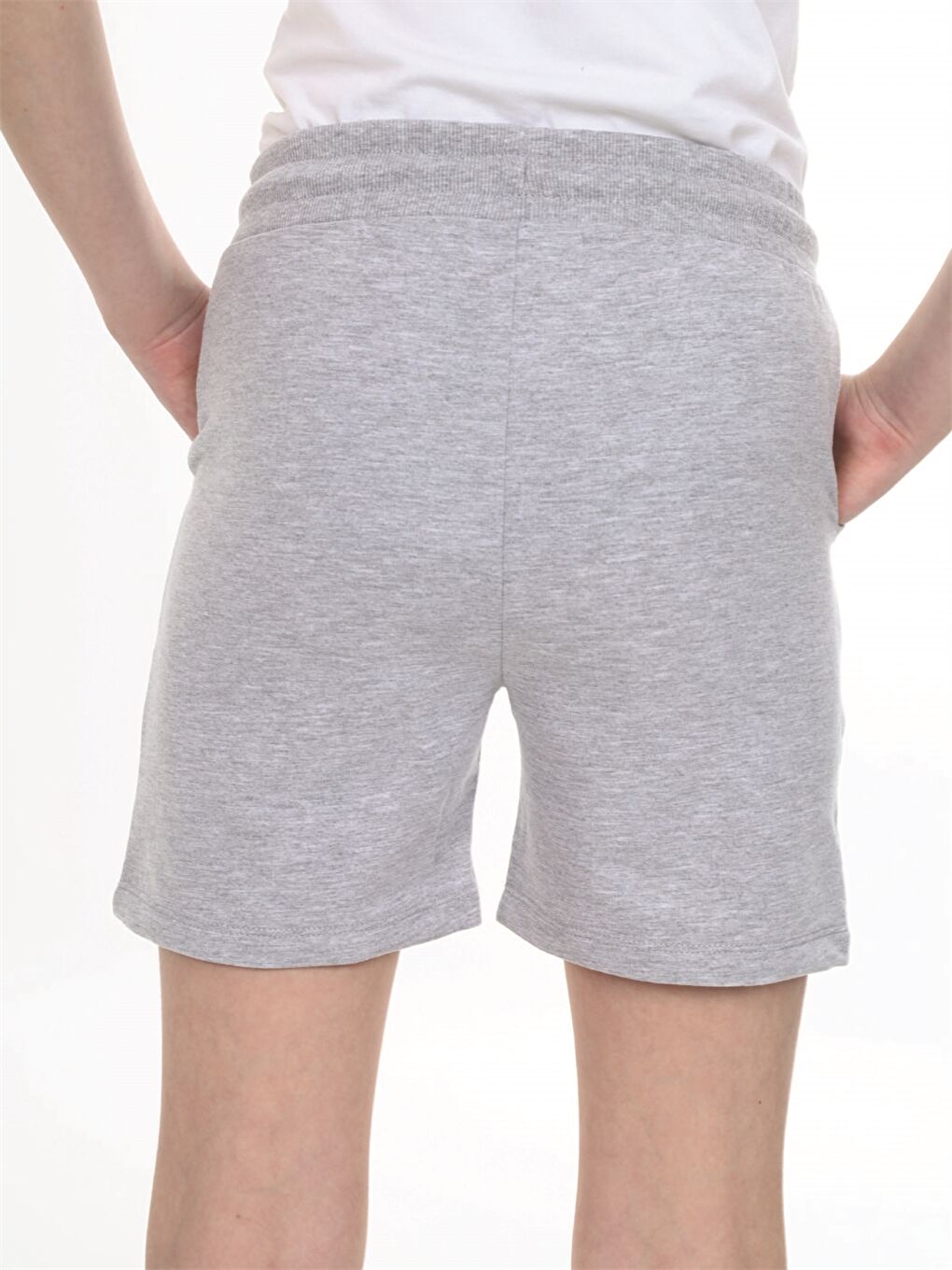 Gri Beli Lastikli Baskılı Kız Çocuk Şort-3