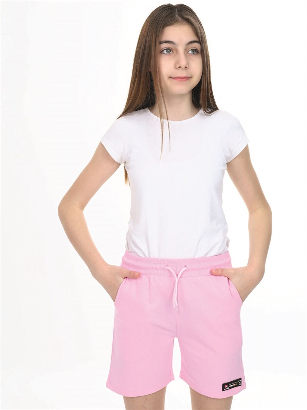 NICKEL Pembe Beli Lastikli Baskılı Kız Çocuk Şort