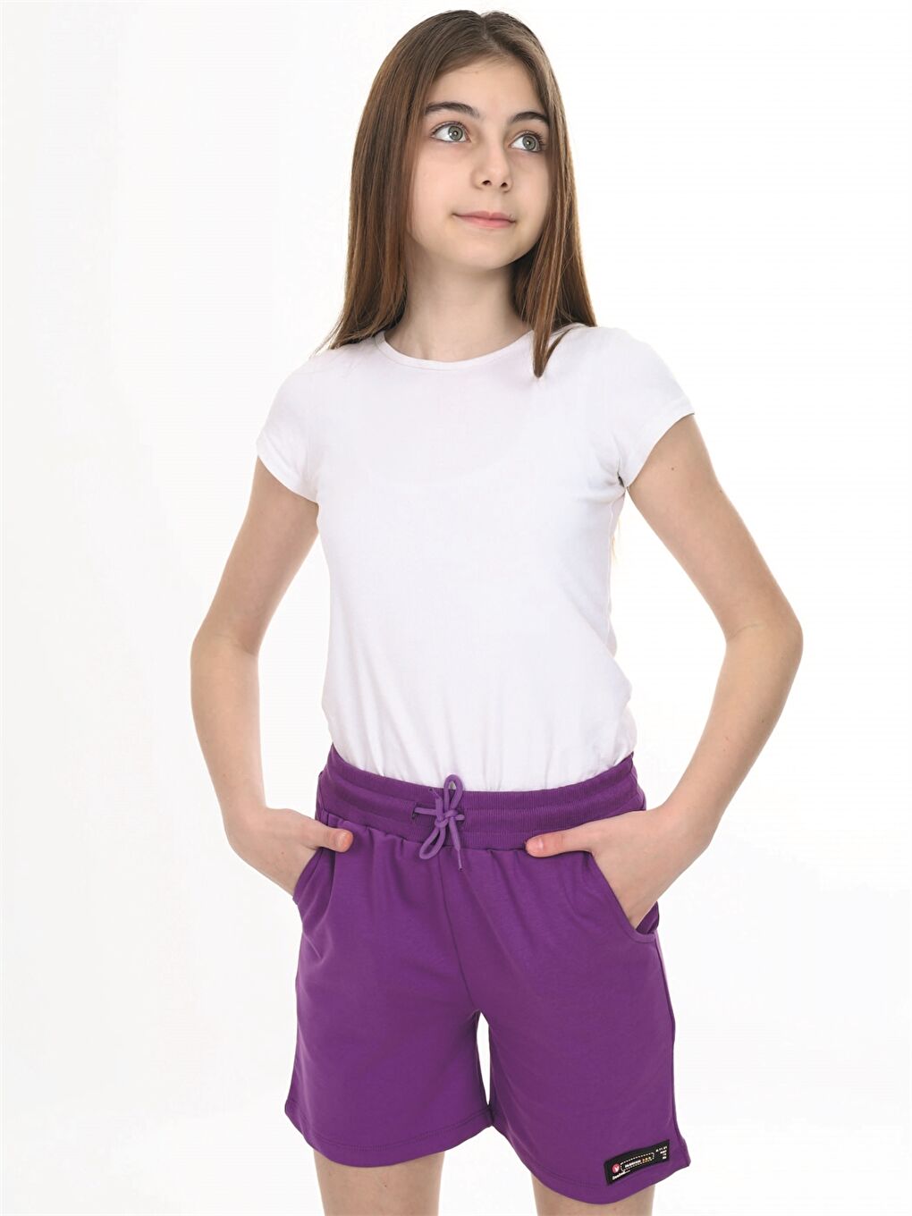 Mor Beli Lastikli Baskılı Kız Çocuk Şort