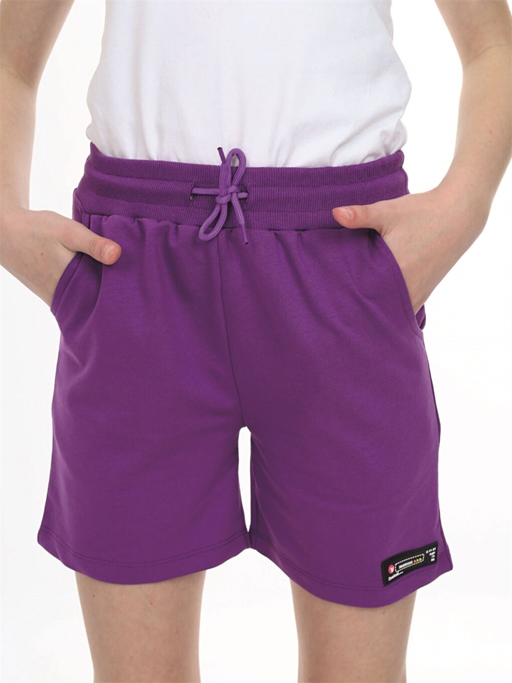 Mor Beli Lastikli Baskılı Kız Çocuk Şort-1