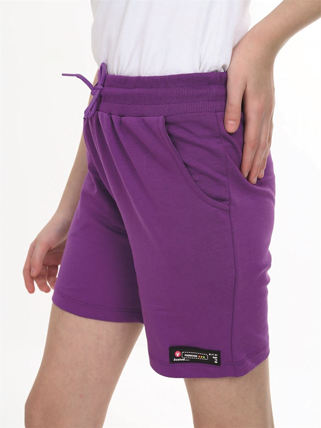 Mor Beli Lastikli Baskılı Kız Çocuk Şort-2