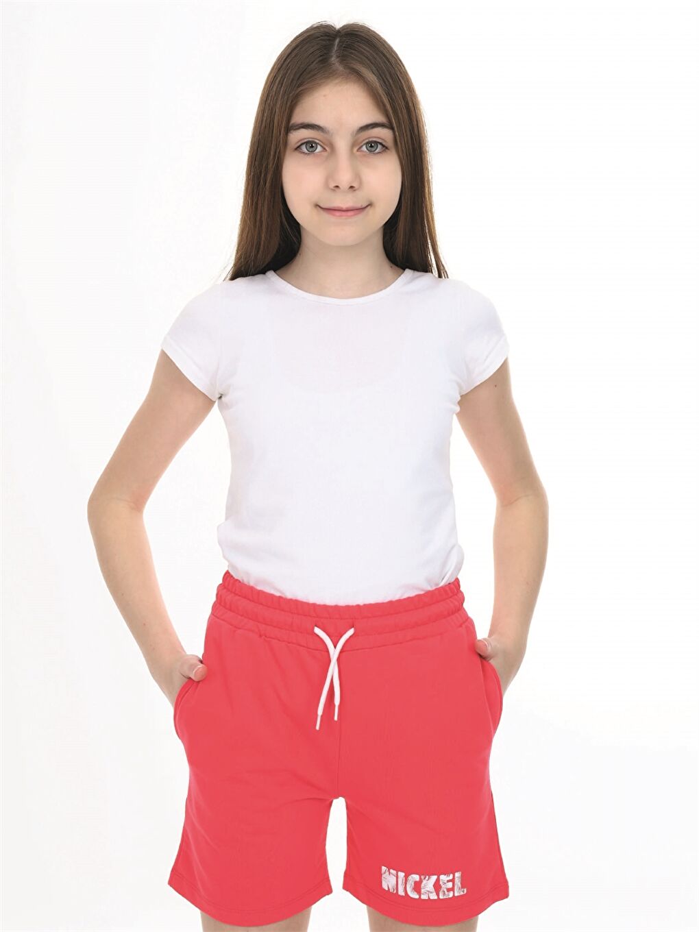 NICKEL Pembe Beli Lastikli Baskılı Kız Çocuk Şort