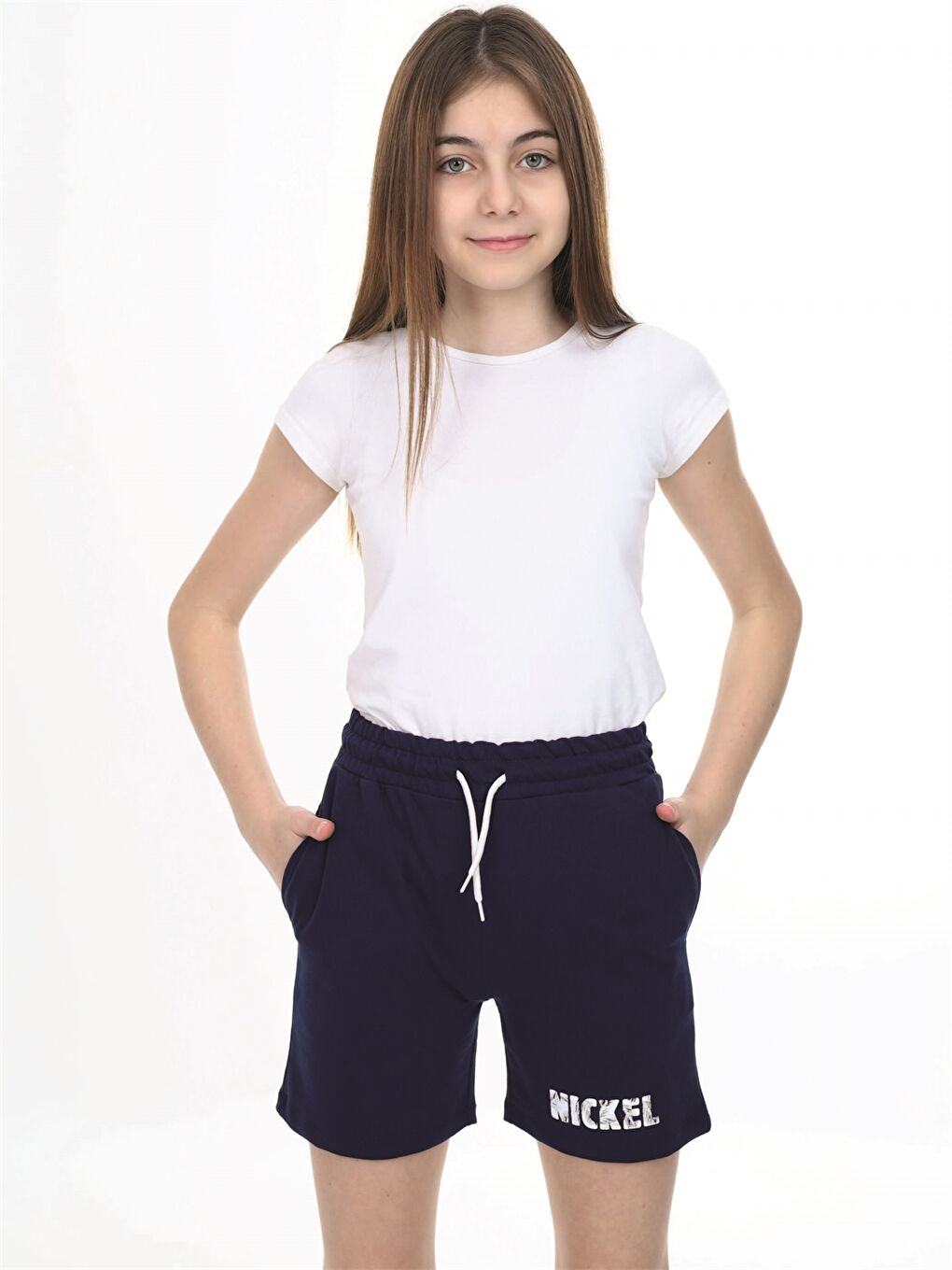 Lacivert Beli Lastikli Baskılı Kız Çocuk Şort