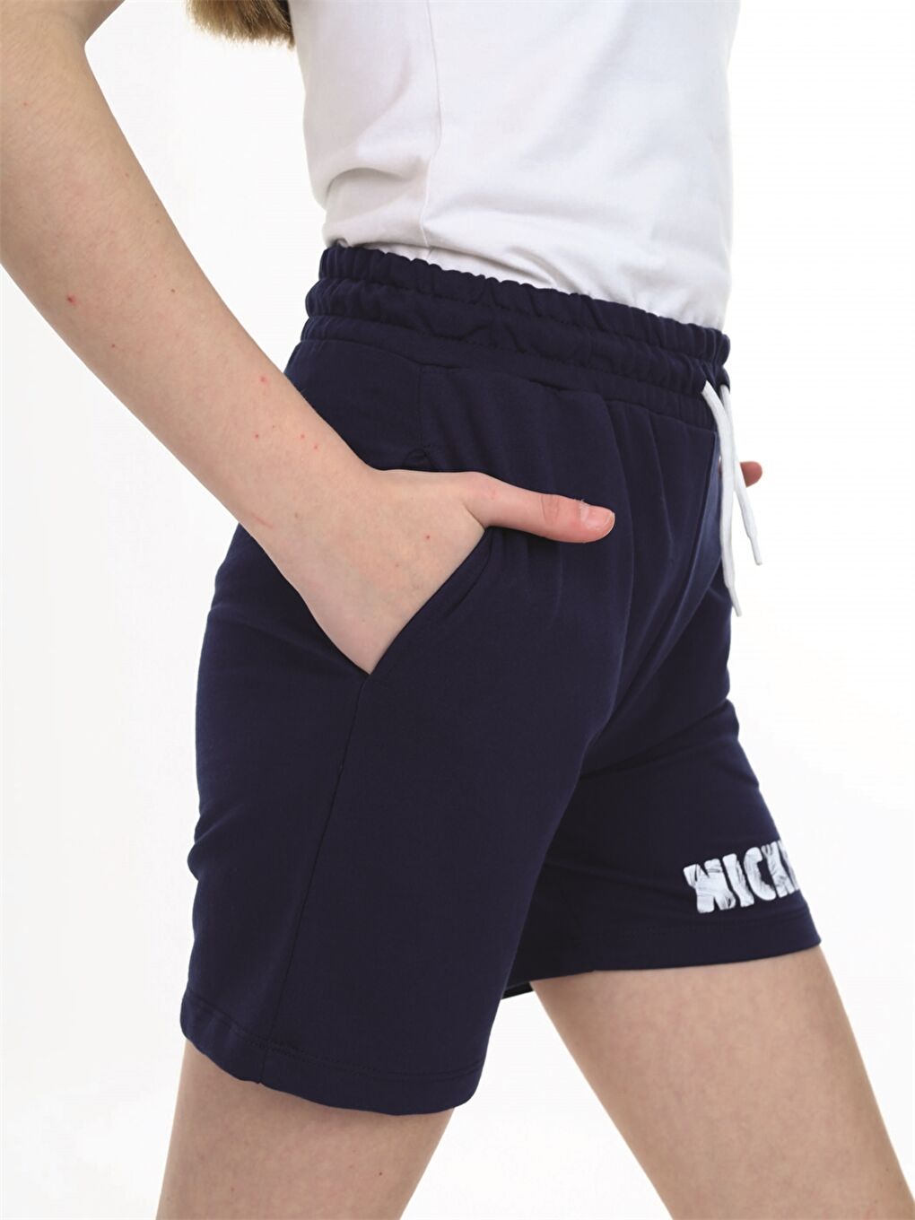 Lacivert Beli Lastikli Baskılı Kız Çocuk Şort-2