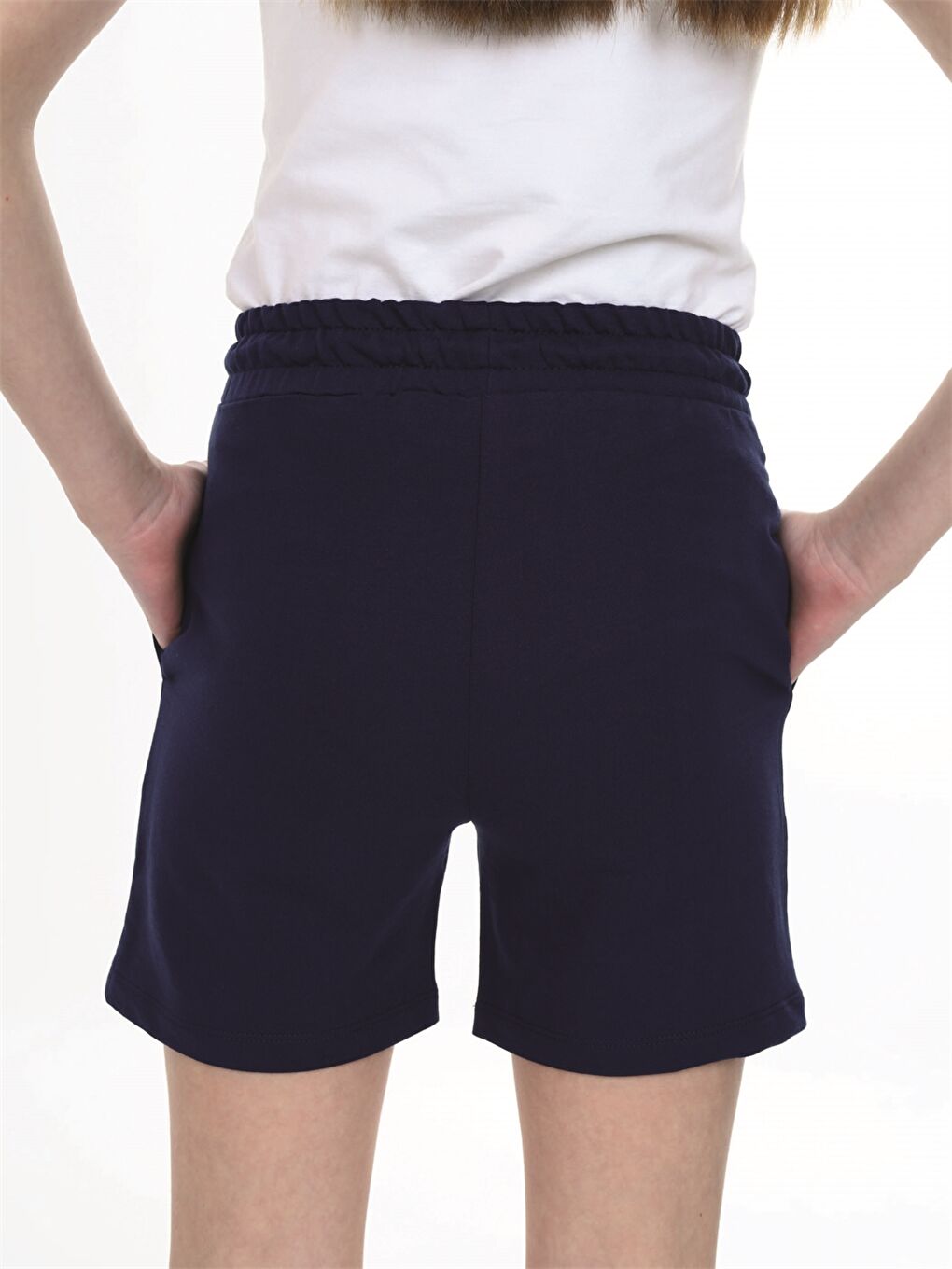 Lacivert Beli Lastikli Baskılı Kız Çocuk Şort-3