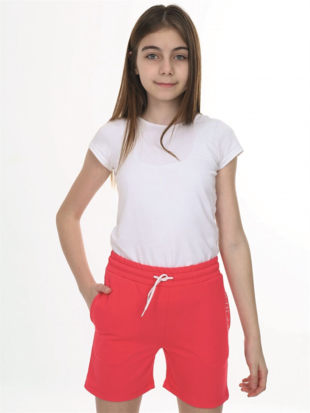 Pembe Beli Lastikli Baskılı Kız Çocuk Şort