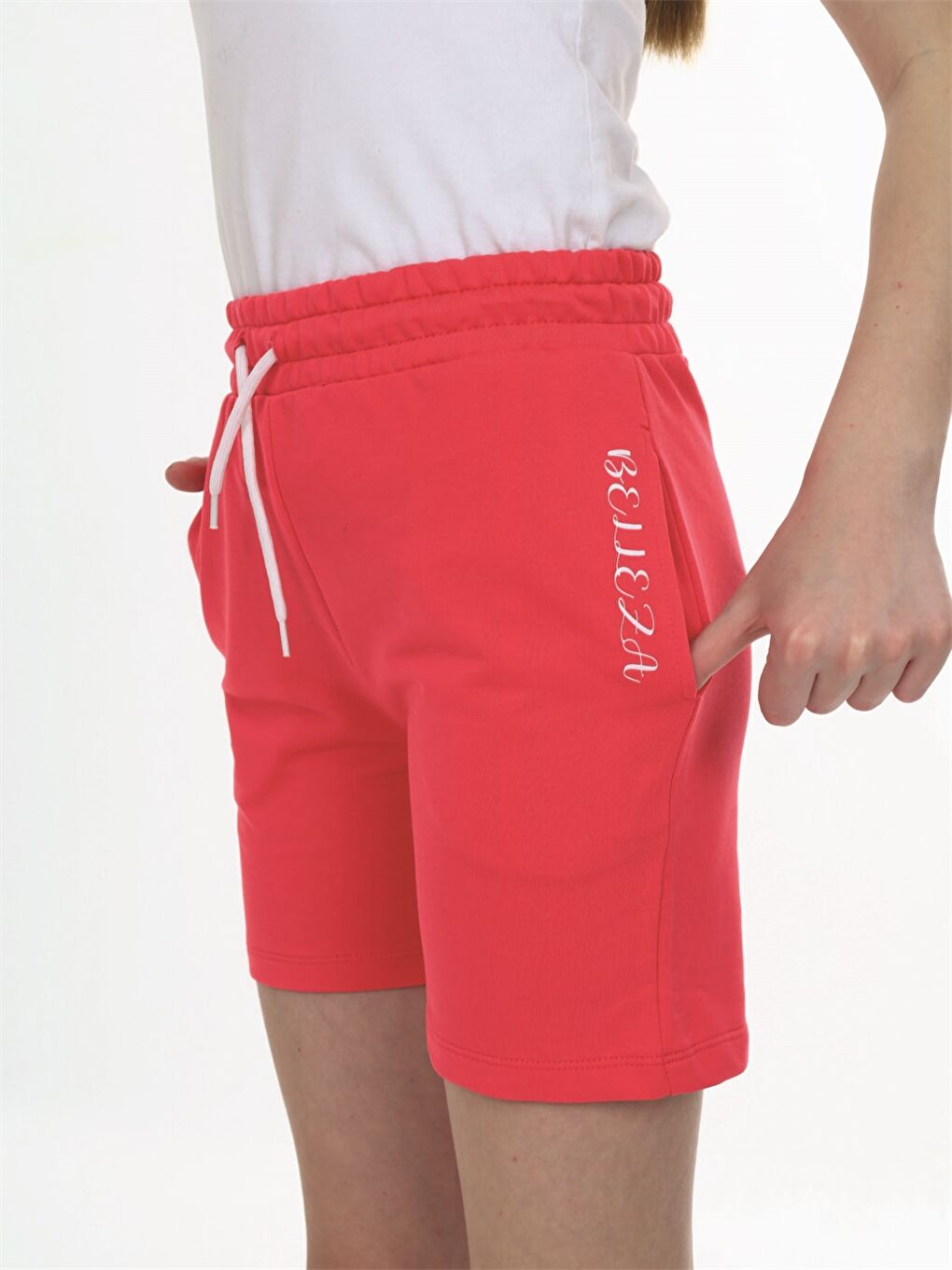 Pembe Beli Lastikli Baskılı Kız Çocuk Şort-1