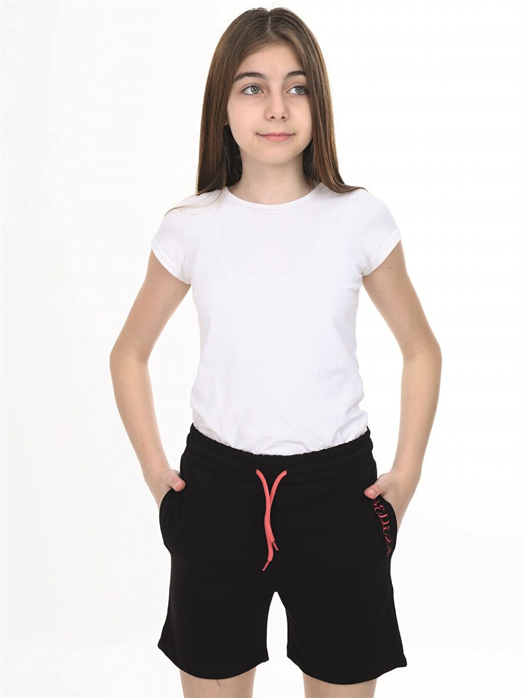 Siyah Beli Lastikli Baskılı Kız Çocuk Şort