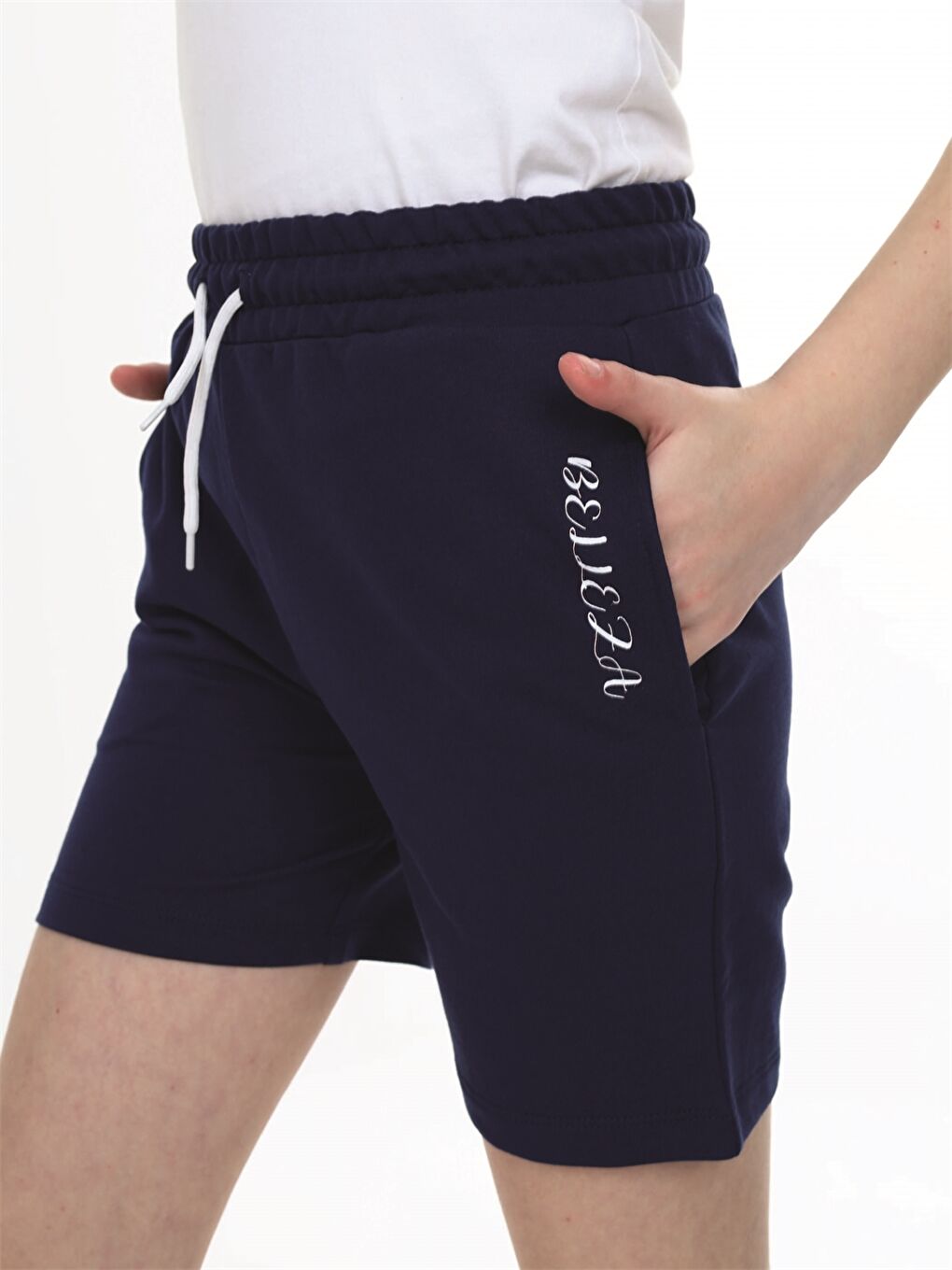 Lacivert Beli Lastikli Baskılı Kız Çocuk Şort-1