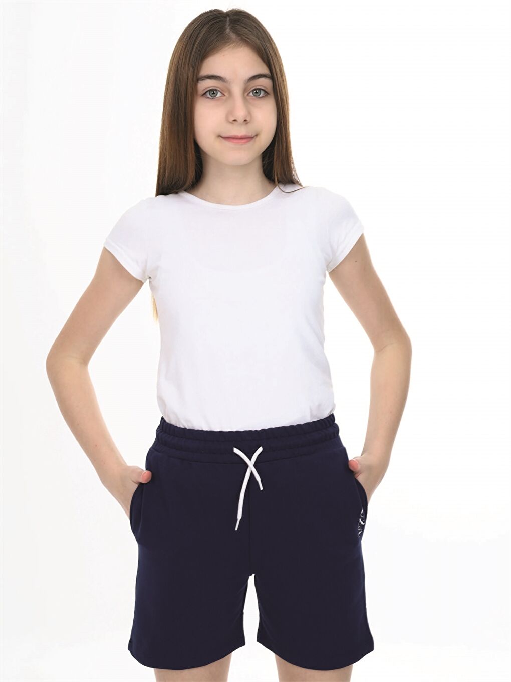 Lacivert Beli Lastikli Baskılı Kız Çocuk Şort-2