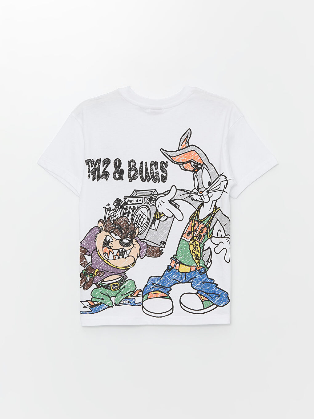 LCW Kids Buxe Beyazı Bisiklet Yaka Oversize Bugs Bunny Baskılı Erkek Çocuk Tişört - 1