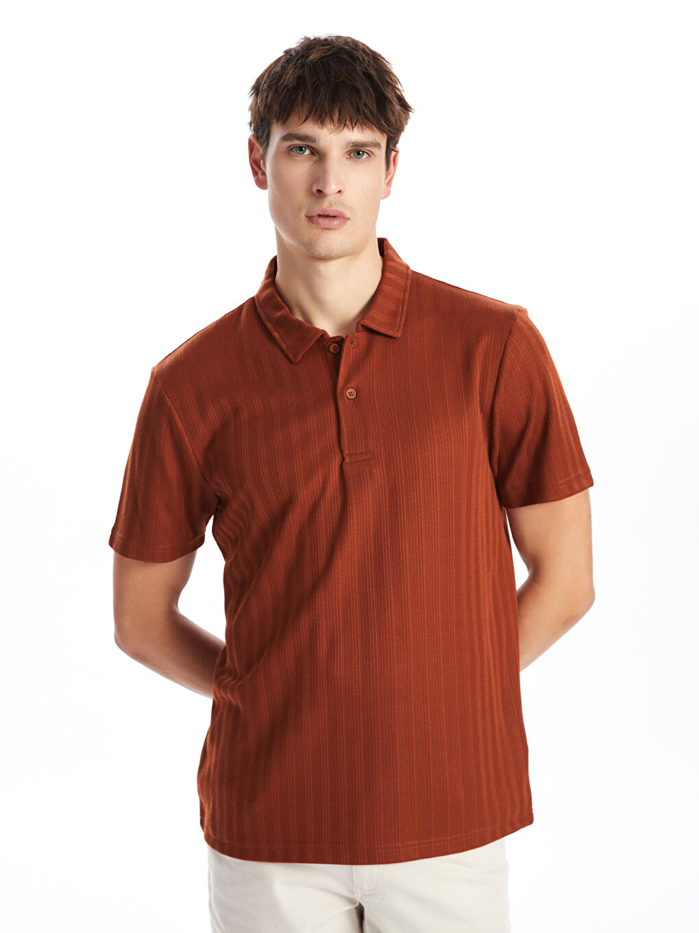 Polo Neck Short Sleeve Men's Textured T-Shirt -S4NO86Z8-E4L