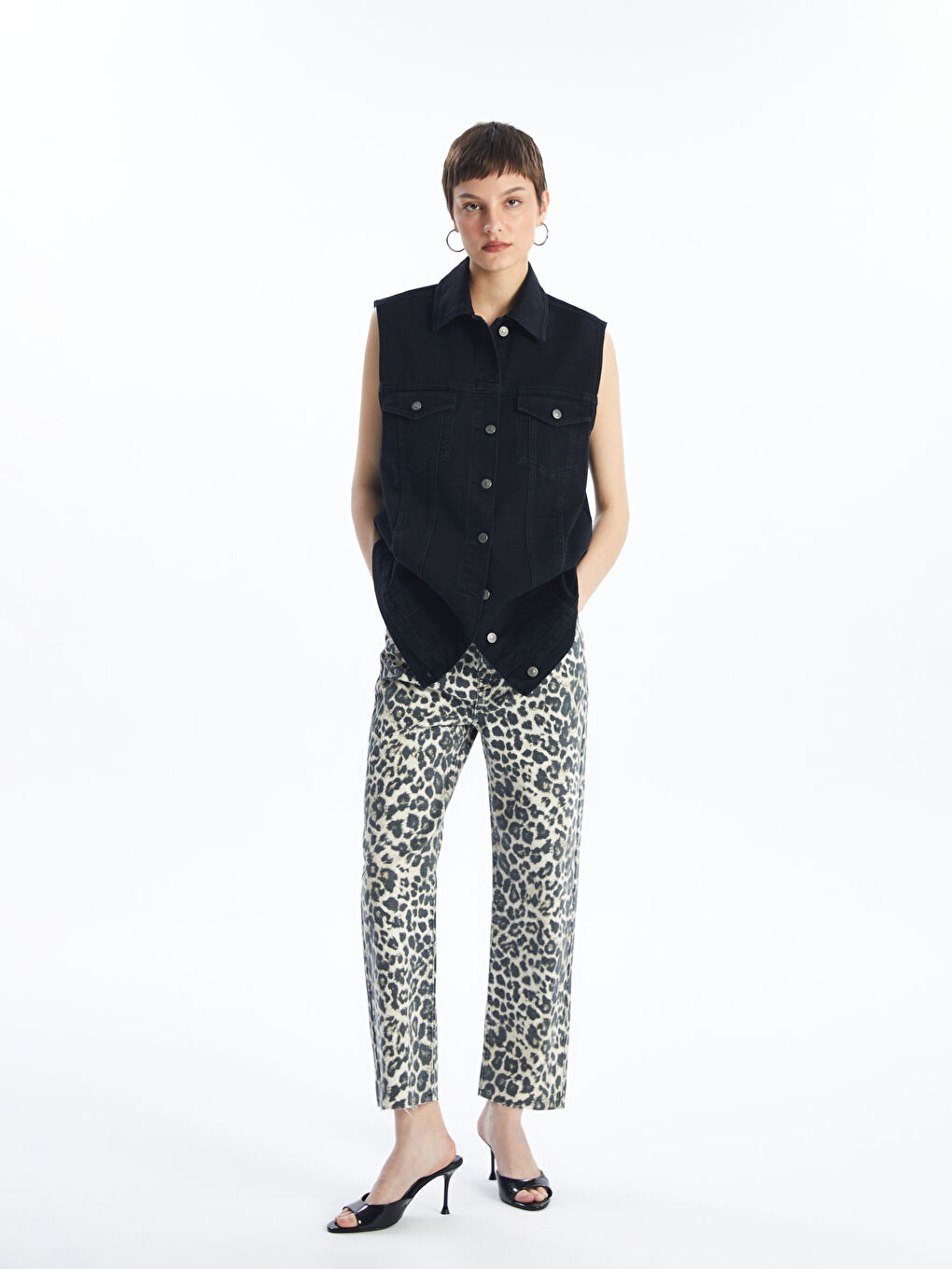 Straight Fit Leopard Patterned Women's Jean Trousers -S4NP03Z8-PQB
