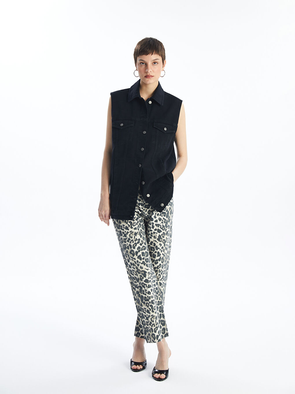 Straight Fit Leopard Patterned Women's Jean Trousers -S4NP03Z8-PQB