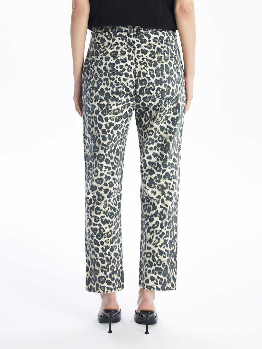 Straight Fit Leopard Patterned Women's Jean Trousers -S4NP03Z8-PQB