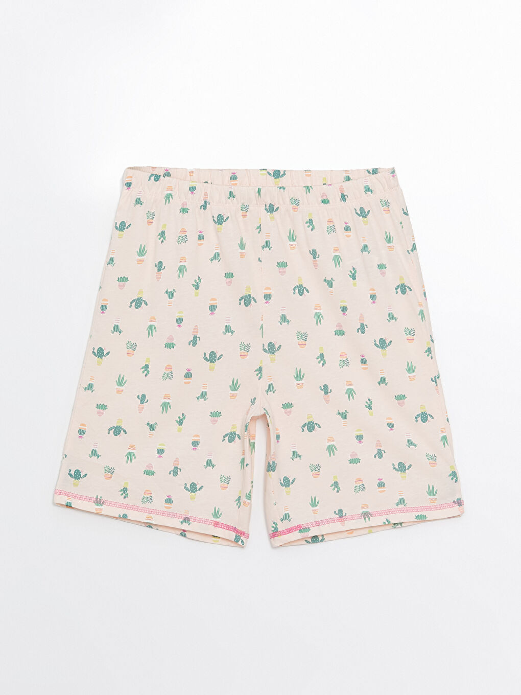 Pembe Beli Lastikli Desenli Kadın Şort Pijama Altı