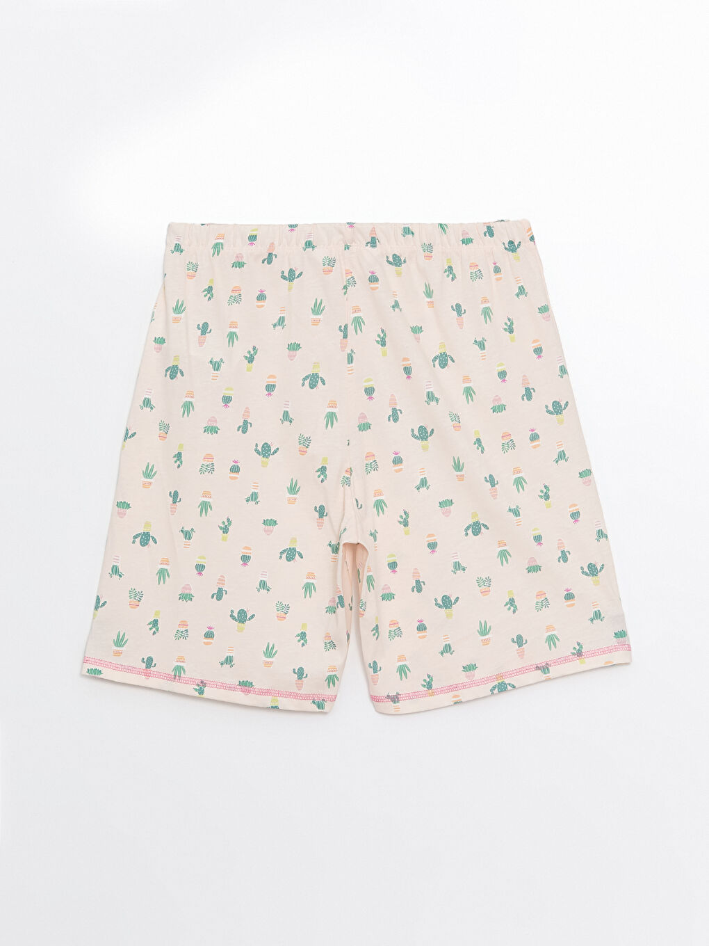 Pembe Beli Lastikli Desenli Kadın Şort Pijama Altı-1