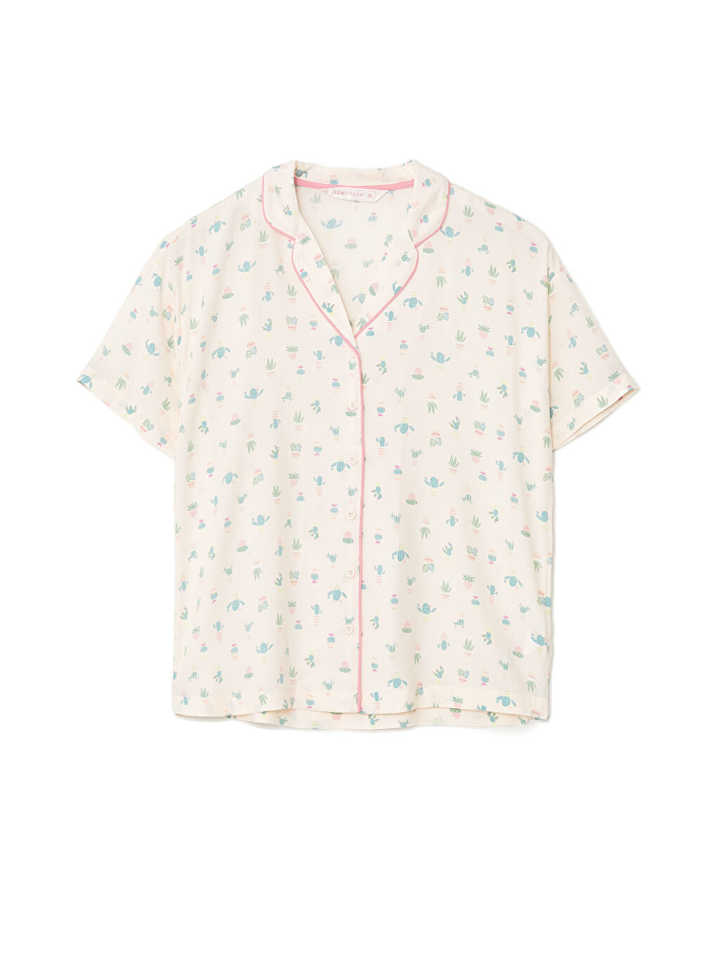 Pembe Gömlek Yaka Baskılı Kısa Kollu Kadın Pijama Takımı-5