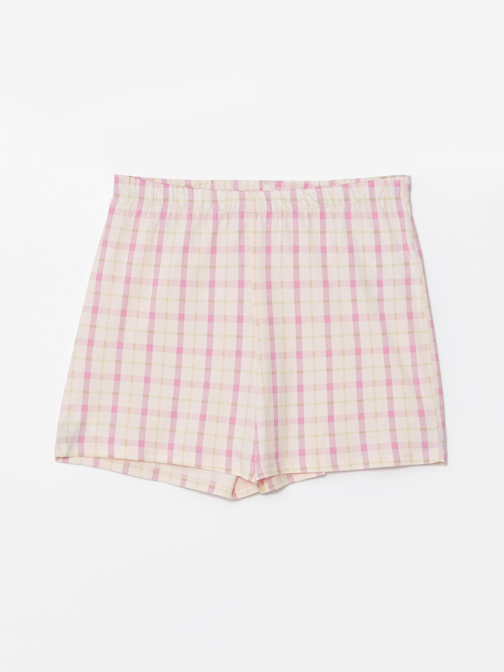 Pembe Beli Lastikli Ekose Kadın Şort Pijama Altı