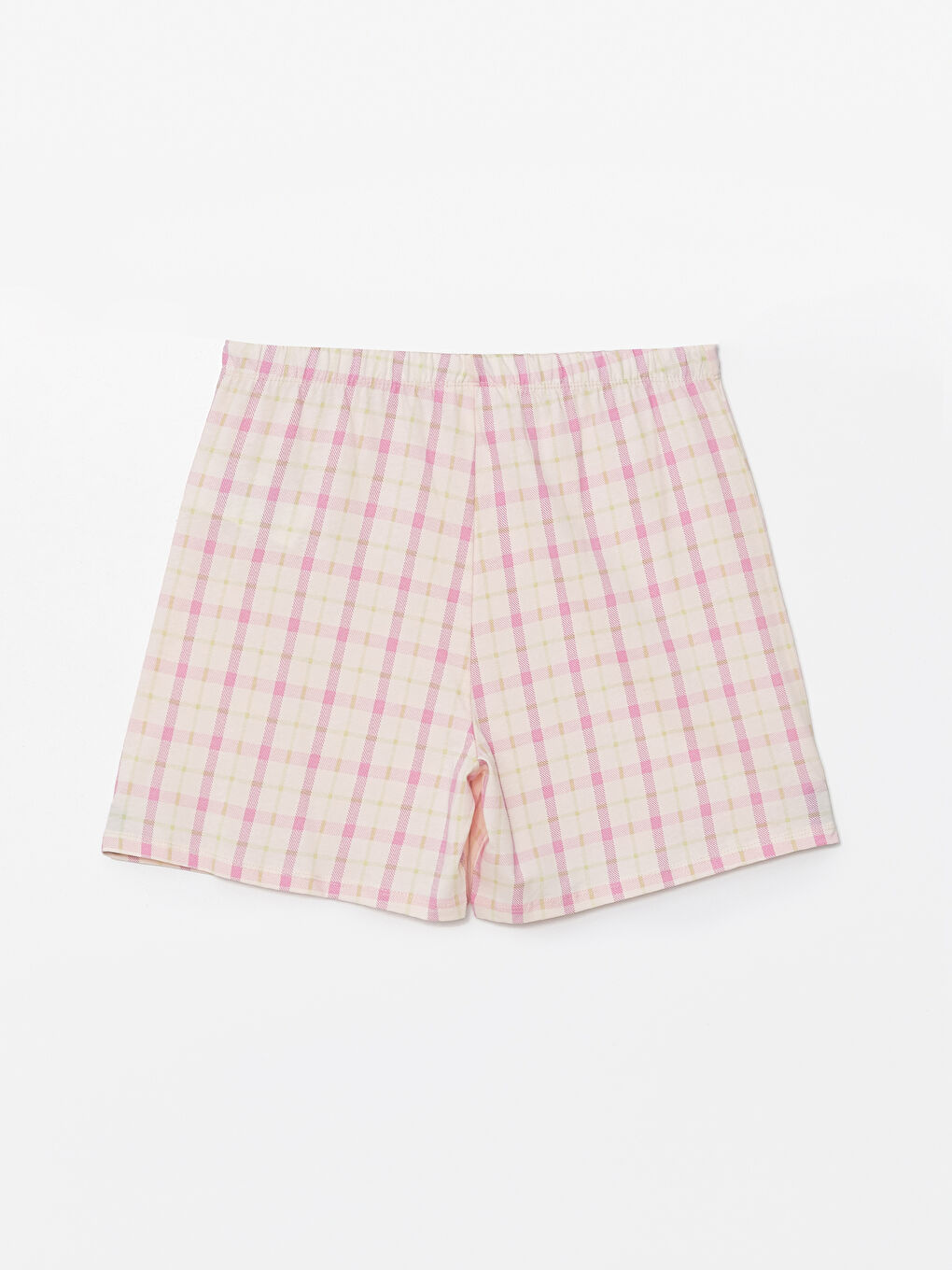 Pembe Beli Lastikli Ekose Kadın Şort Pijama Altı-1