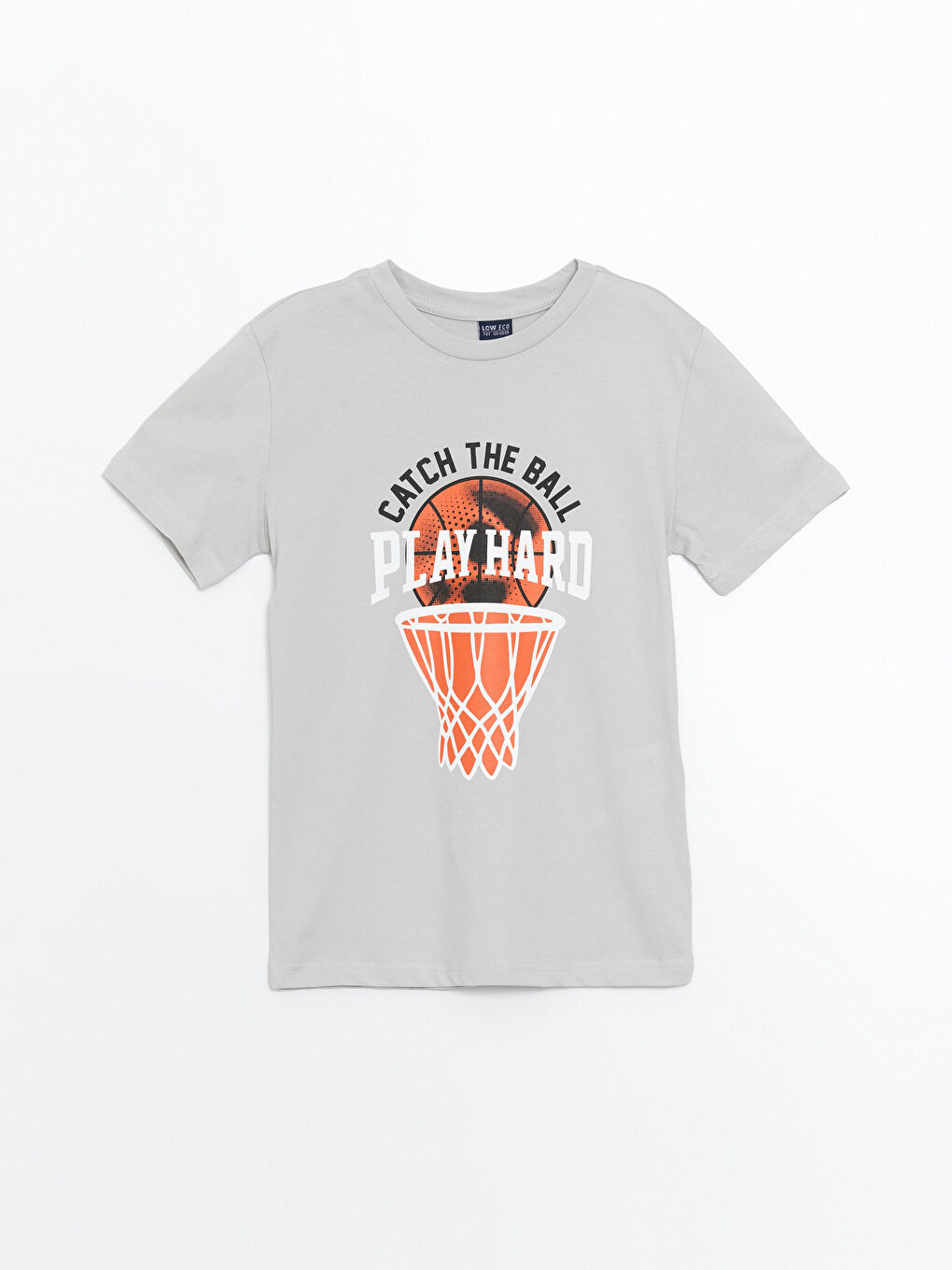 Gri Bisiklet Yaka Baskılı Kısa Kollu Erkek Çocuk Tişört