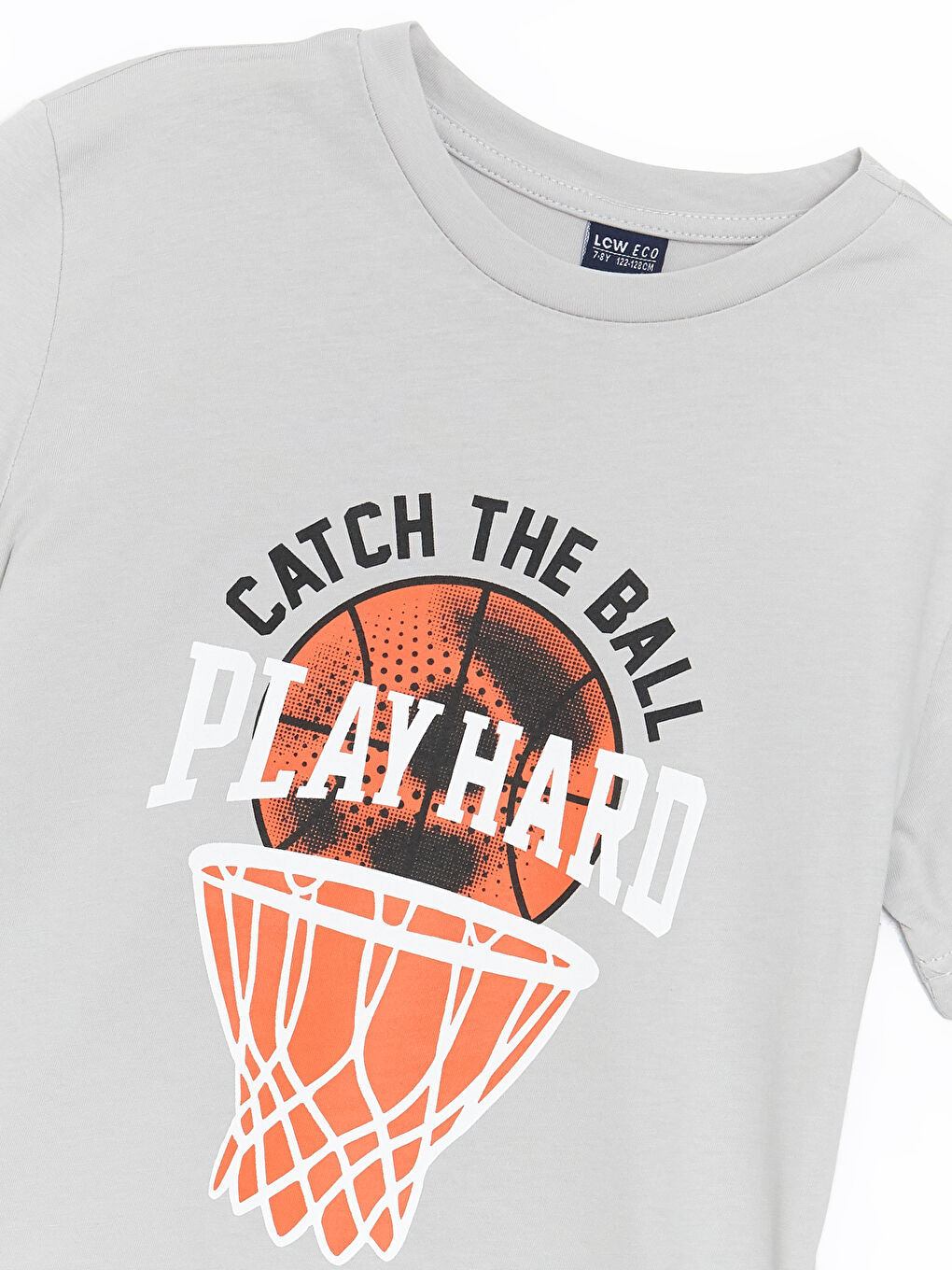 Gri Bisiklet Yaka Baskılı Kısa Kollu Erkek Çocuk Tişört-1