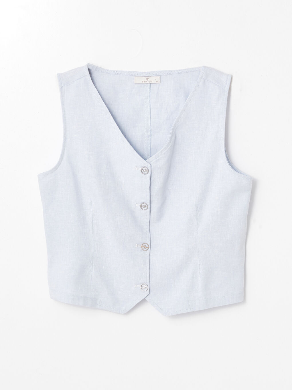 Mavi Kadın V Yaka Düz Klasik Yelek-4