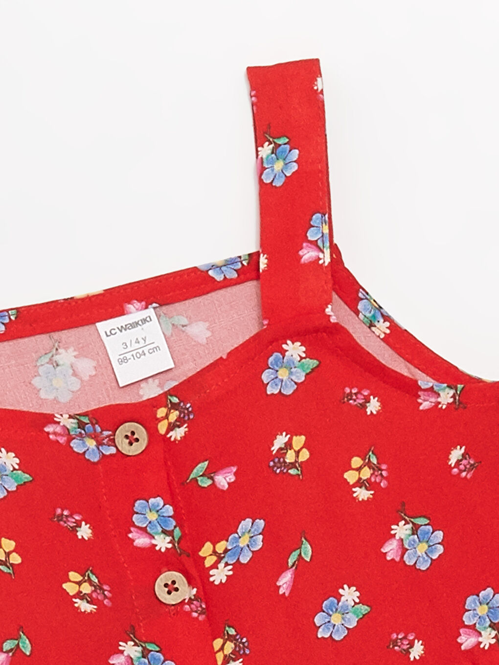 Kırmızı Kare Yaka Çiçekli Kız Çocuk Bluz-1