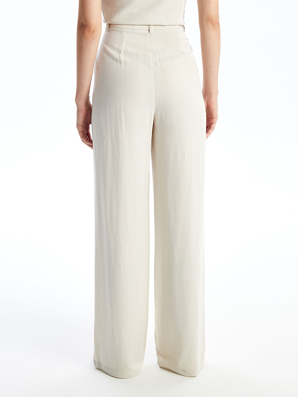 Regular Fit Plain Linen Blend Women's Trousers -S4NS24Z8-VL2